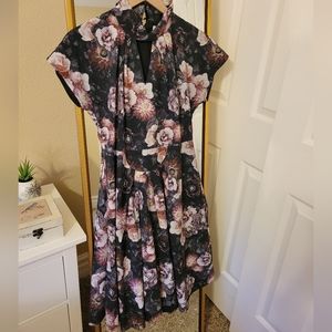 Lindy Bop dark floral 1920s/30s style dress UK 12
